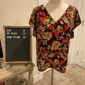 Fall floral blouse with flutter sleeves